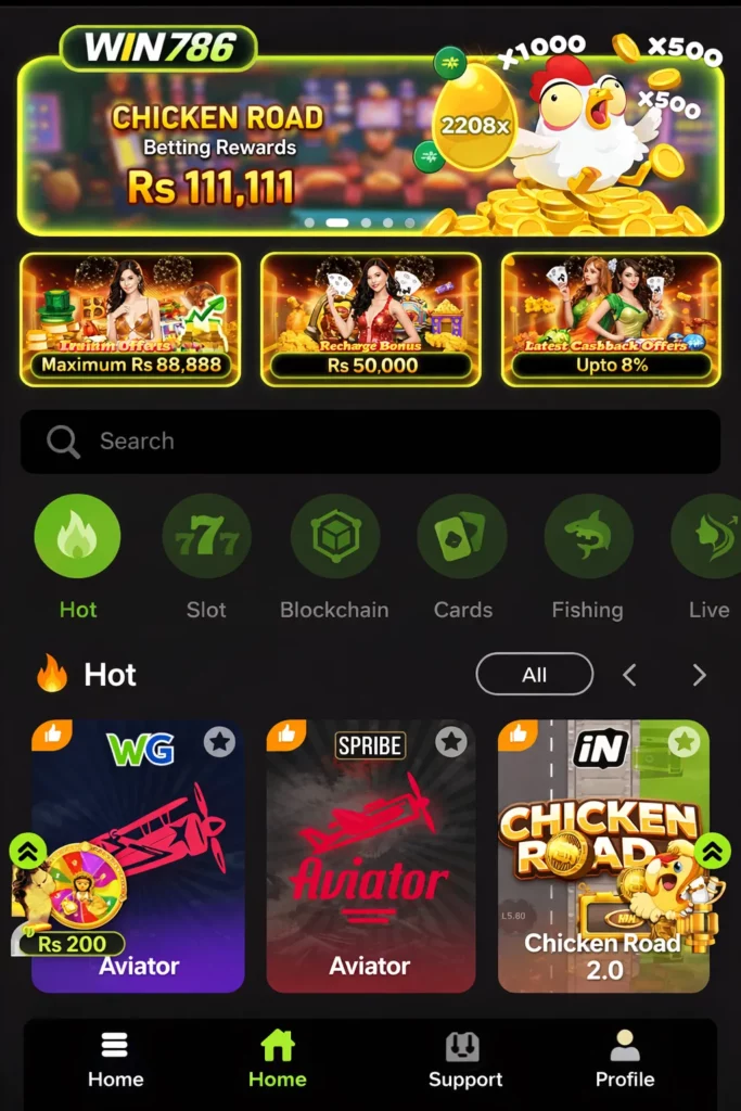 Win786 HOmepage with games